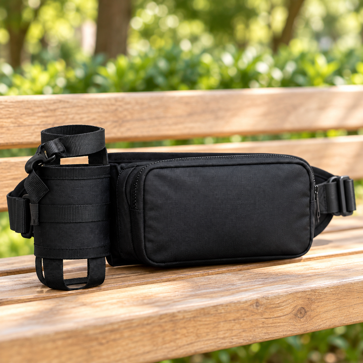 Cangurera Deportiva con Porta Botella — fotografía ambientada del producto