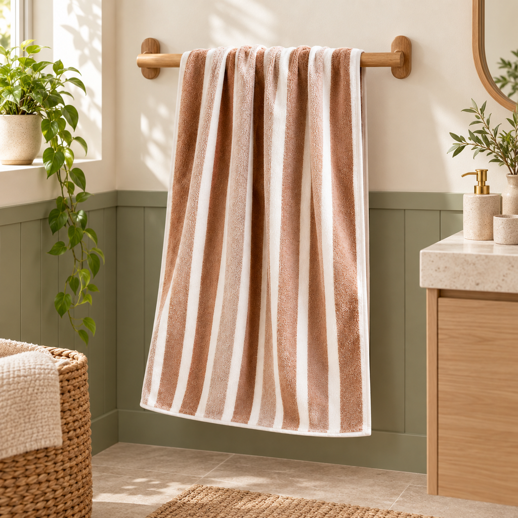 Toalla de baño a rayas 135 × 70 cm — Café — SKU 53157