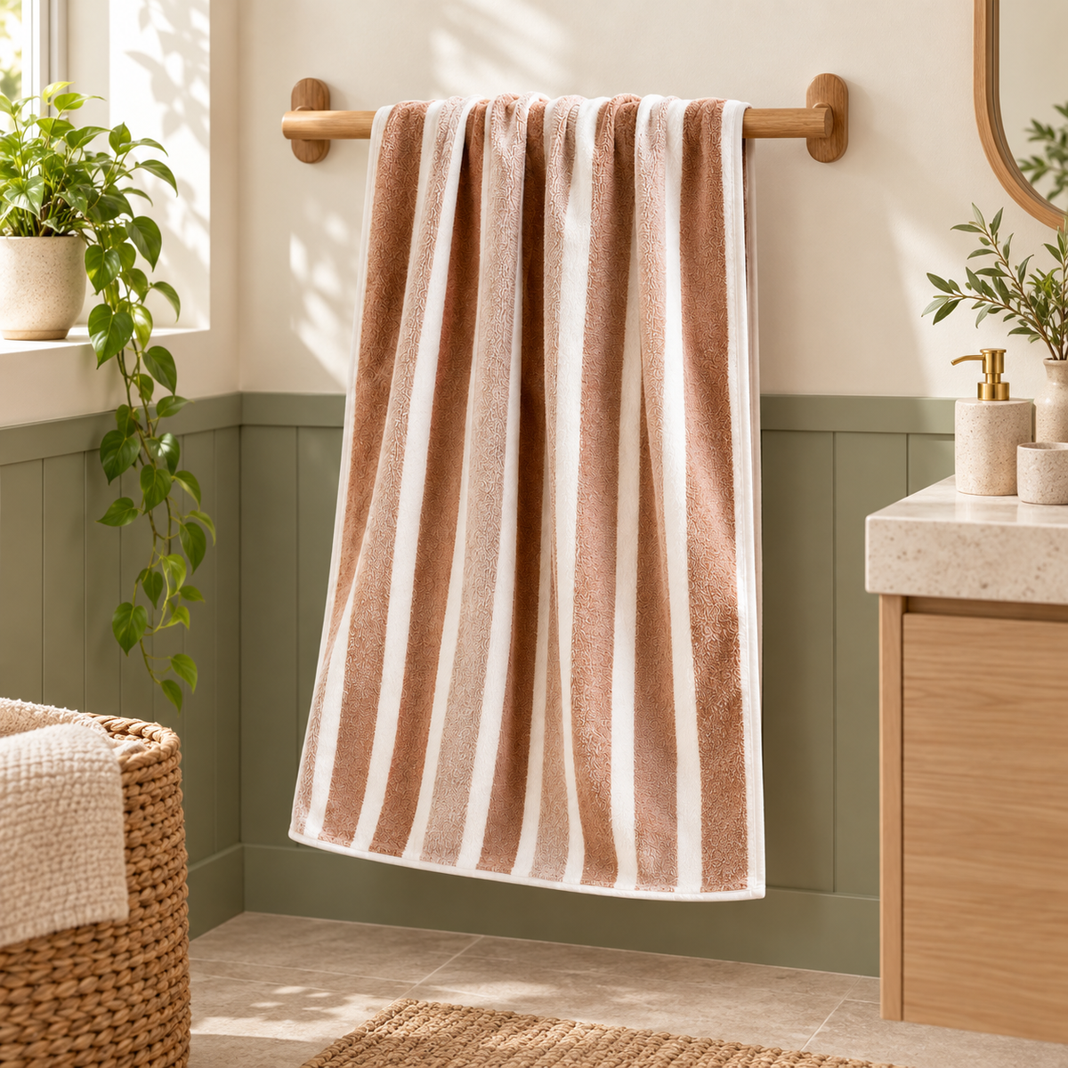 Toalla de baño a rayas 135 × 70 cm — Café — SKU 53157