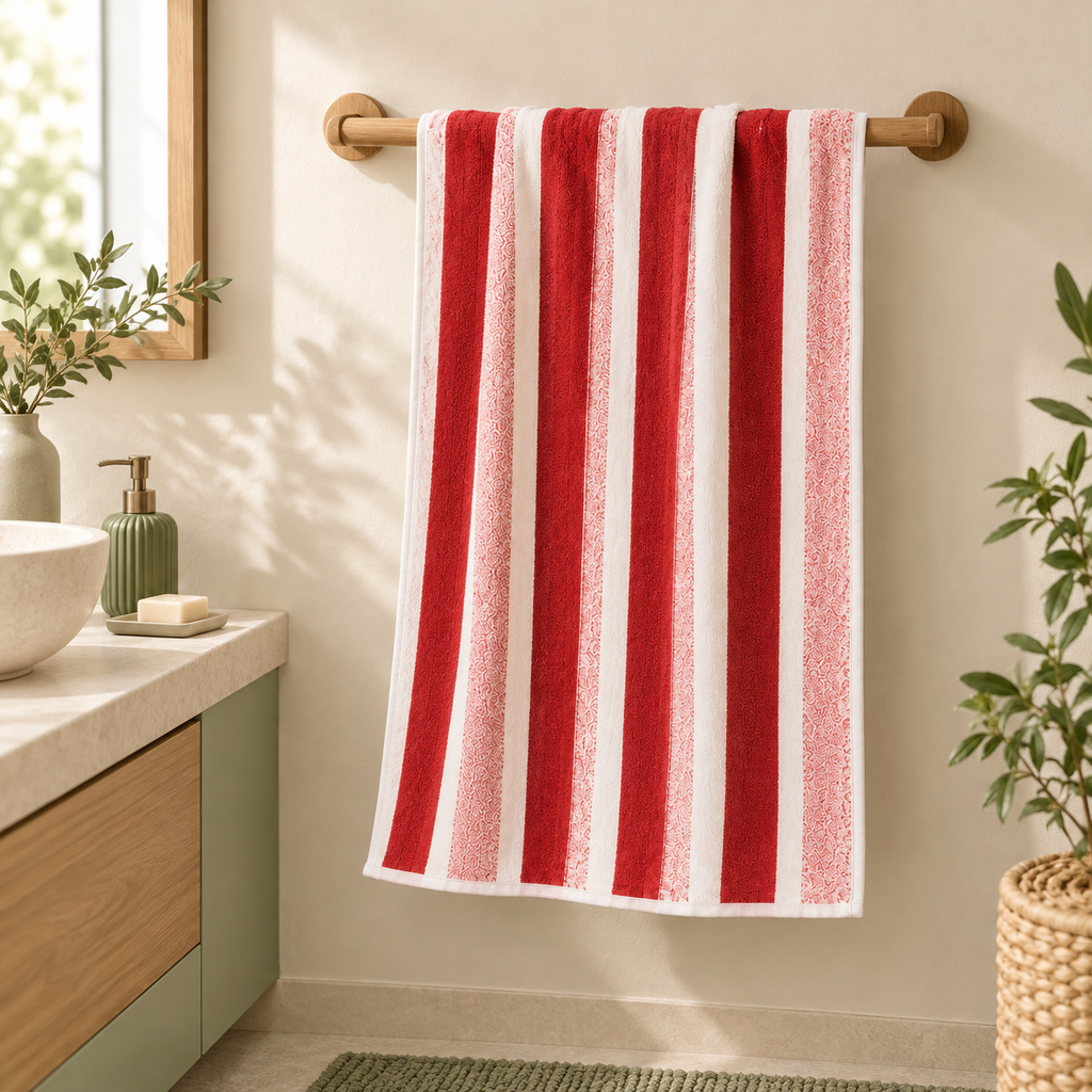 Toalla de baño a rayas 135 × 70 cm — Rojo — SKU 53158