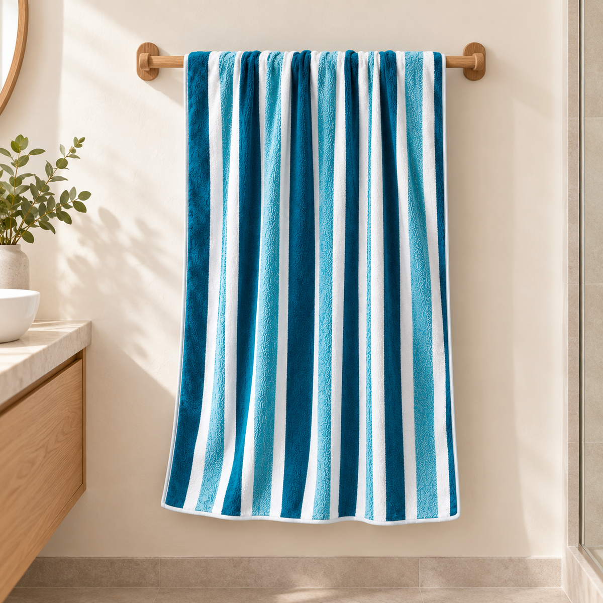 Toalla de Baño de Algodón Azul 135 x 70 cm · fotografía ambientada de Vendalia · SKU 53160