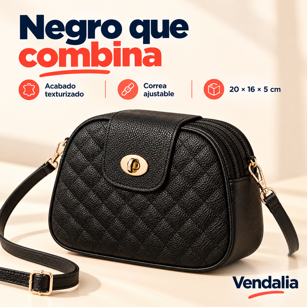 Bolsa de hombro negra — presentación Vendalia