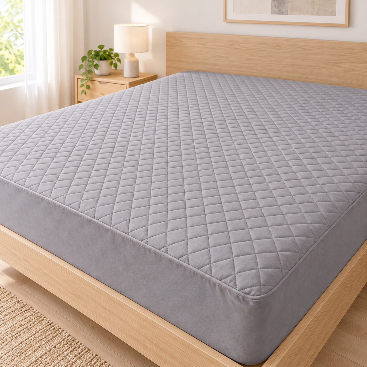 Protector de Colchón Impermeable 200 cm x 180 cm en ambiente de hogar — Vendalia. La fotografía ilustra el protector colocado en una cama; no incluye colchón ni base.