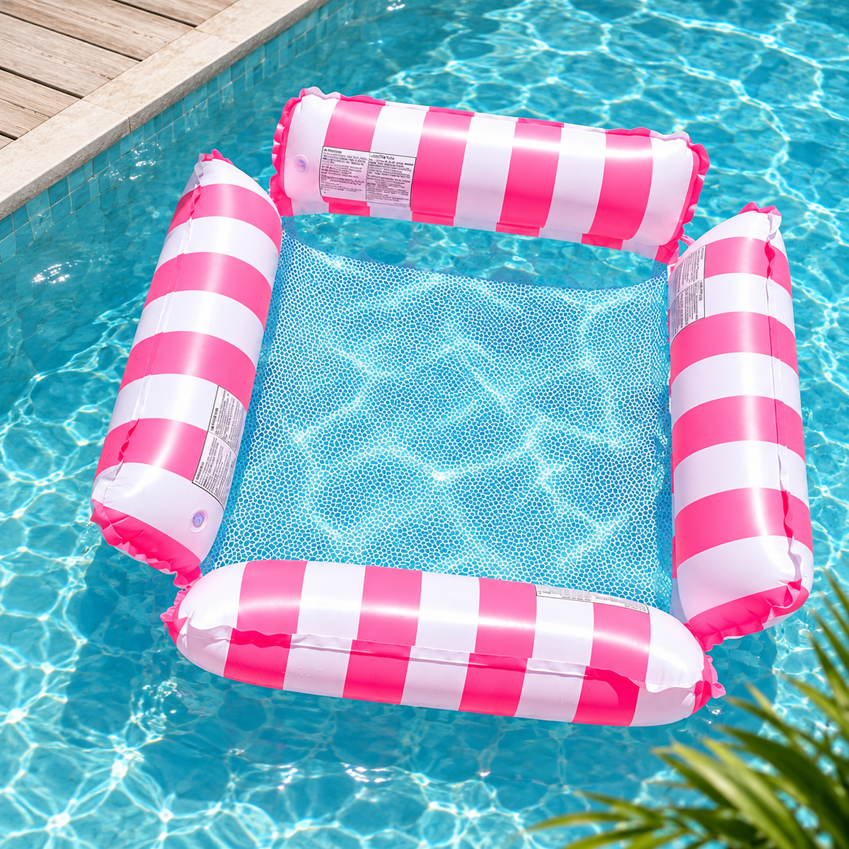 Flotador inflable tipo hamaca para alberca — Rosa con blanco — SKU 53245
