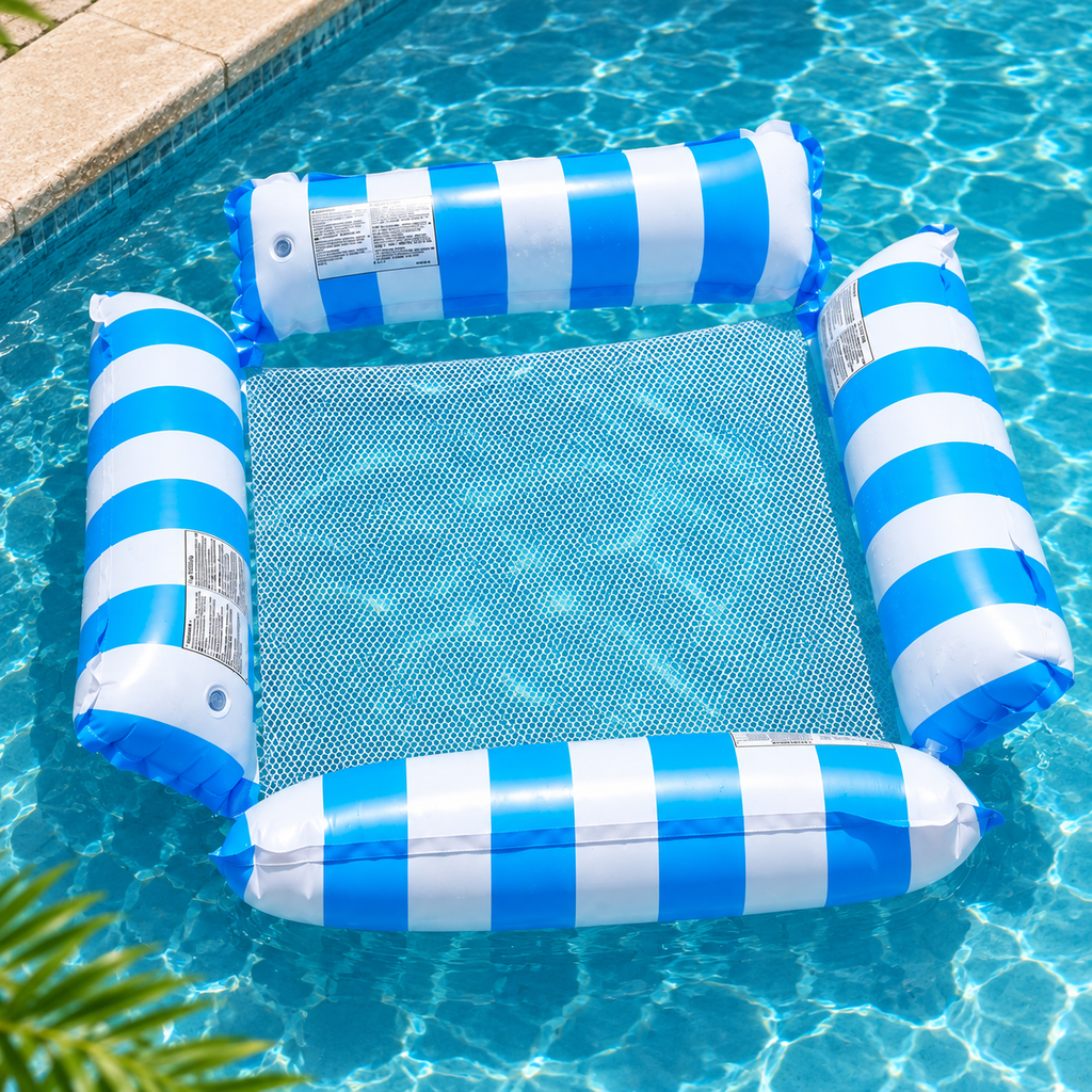 Flotador Inflable Tipo Hamaca para Alberca azul en ambiente de hogar — Vendalia