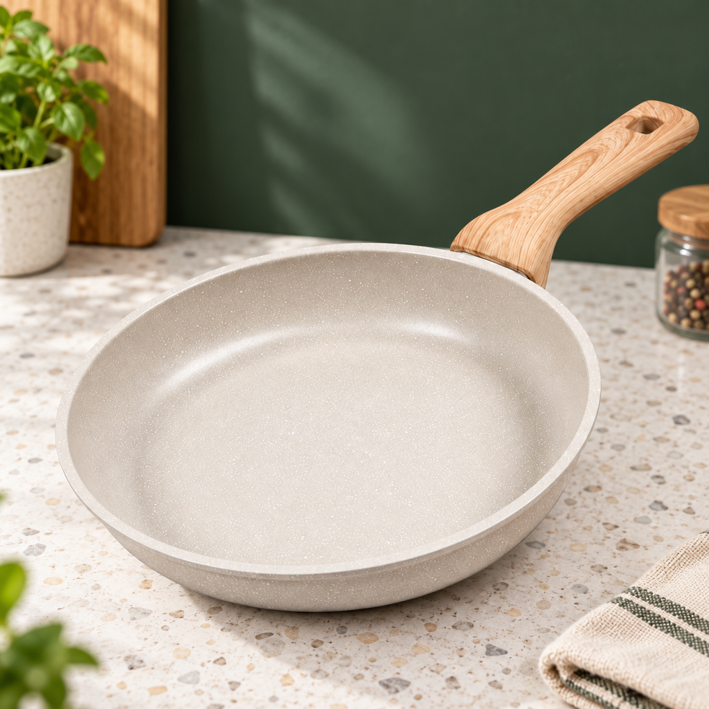 Sartén Antiadherente de 24 cm con Mango Ergonómico en ambiente de hogar — Vendalia