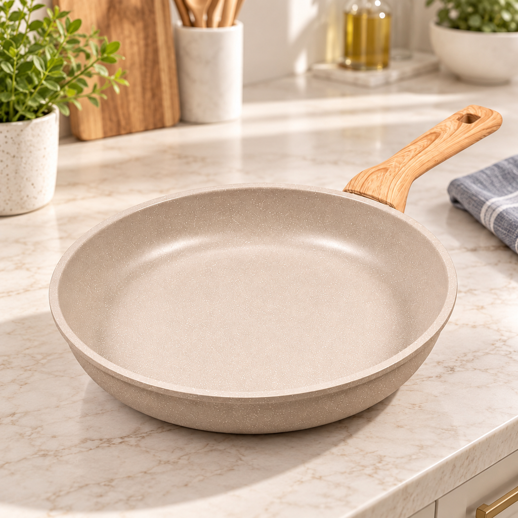 Sartén Antiadherente de 28 cm con Mango Ergonómico en ambiente de hogar — Vendalia