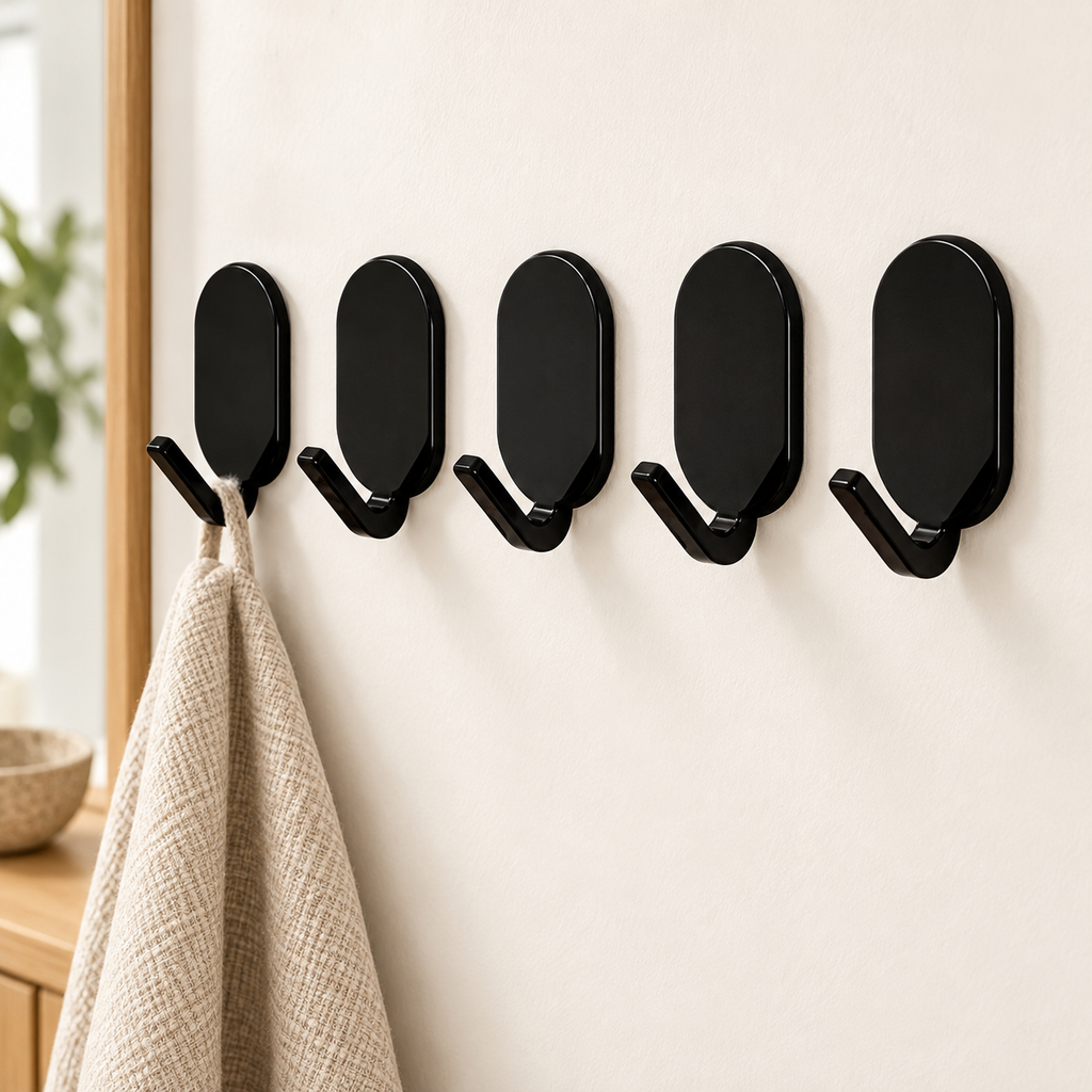 Set de Ganchos Adhesivos de Plástico (5 piezas) en ambiente de hogar — Vendalia