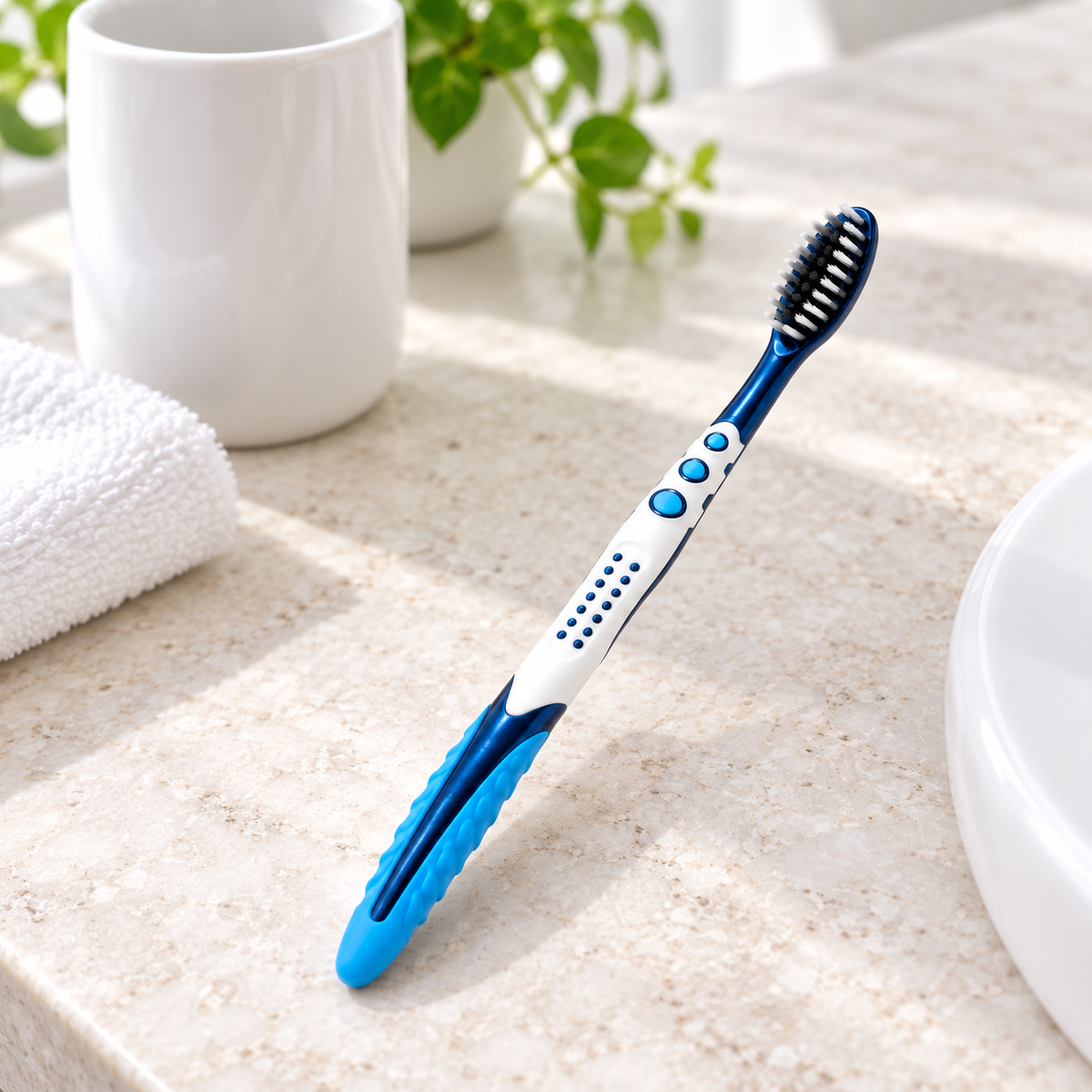 Cepillo dental de cerdas suaves en ambiente de uso