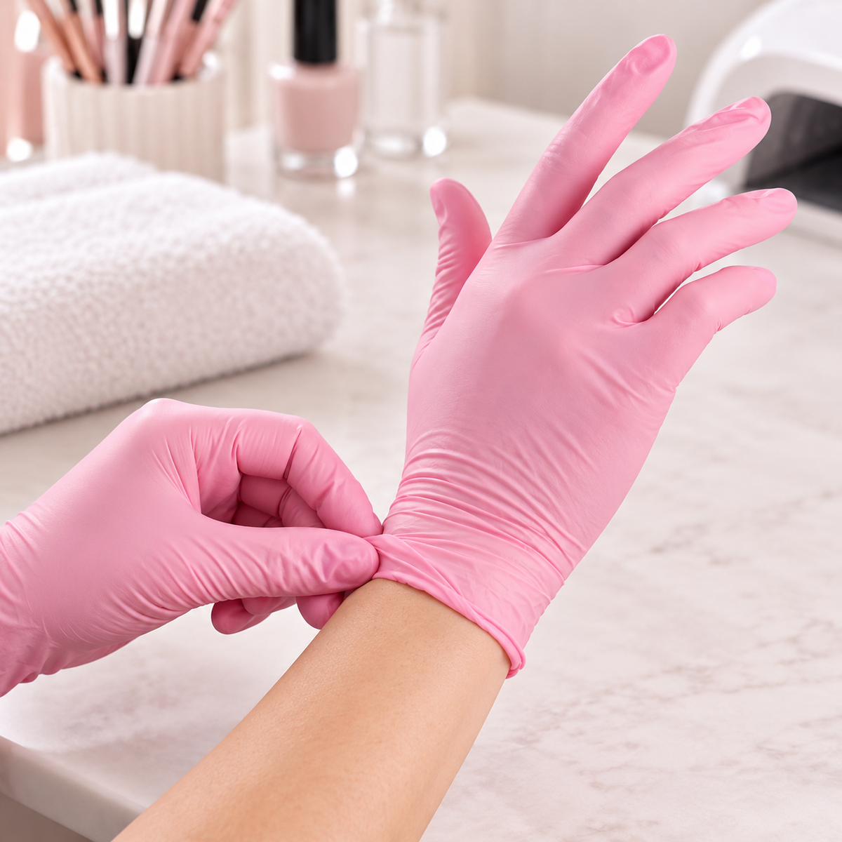 Guantes desechables rosas talla S — Vista de detalle.