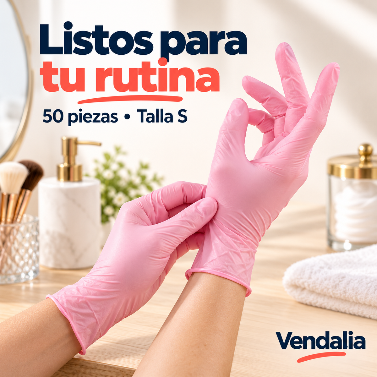 Guantes desechables rosas talla S — Vendalia.