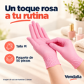 Guantes Desechables Rosas 50 Piezas Talla M — presentación Vendalia