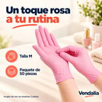 Guantes Desechables Rosas 50 Piezas Talla M — presentación Vendalia