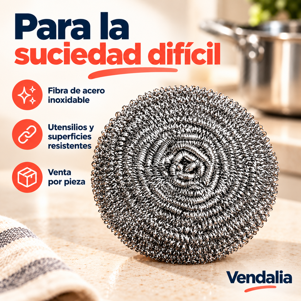 Fibra plateada de acero inoxidable — portada Vendalia