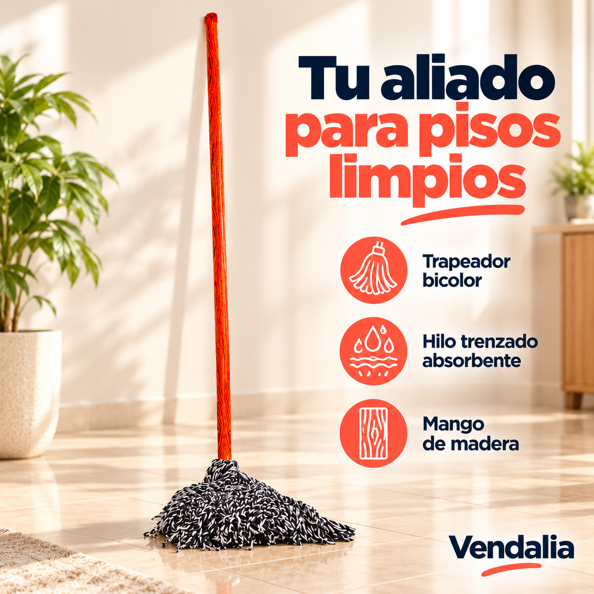 Trapeador bicolor con mango naranja — portada Vendalia