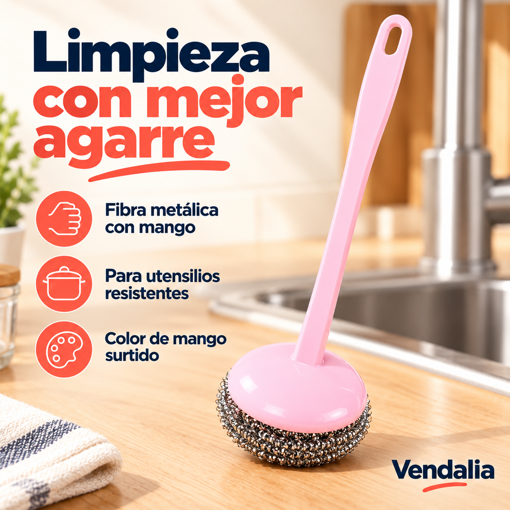 Fibra metálica con mango plástico; rosa ilustrativo, color surtido — portada Vendalia