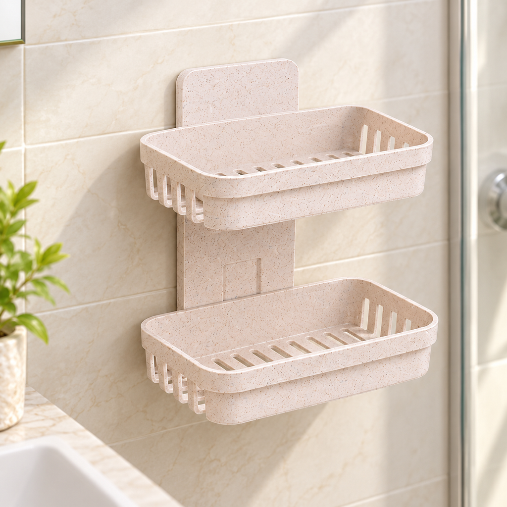 Organizador de Baño de Pared con Doble Bandeja en ambiente de hogar — Vendalia