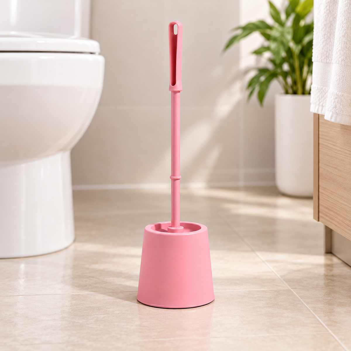 Cepillo para Baño con Base (Rosa) en ambiente de hogar — Vendalia