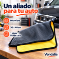 Paño de microfibra gris y amarillo de 30 × 40 cm — portada Vendalia