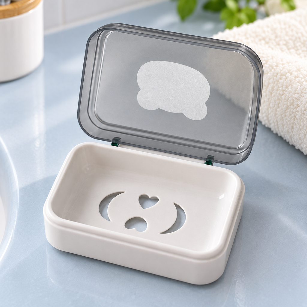 Jabonera Plástica con Tapa y Drenaje en ambiente de hogar — Vendalia