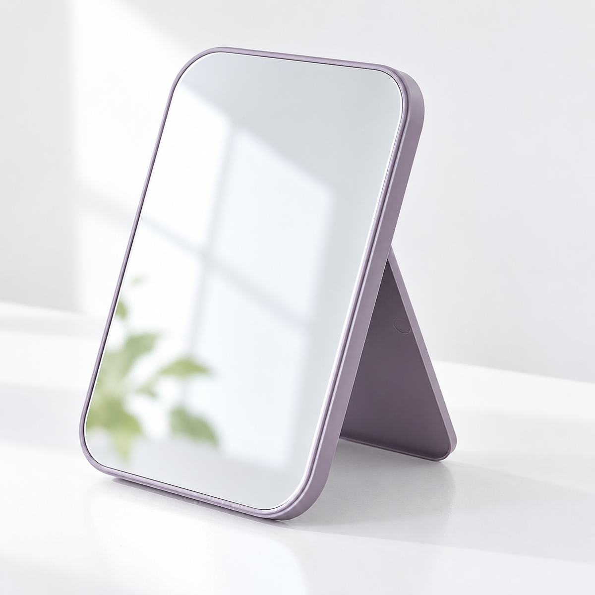 Espejo de maquillaje portátil de mesa lila — vista de detalle