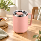 Taza térmica con tapa y asa de 450 ml — Rosa coral — SKU 53373