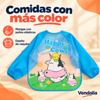 Babero de mangas azules con estampado Happy Cows · Vendalia