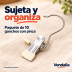 Ganchos metálicos con pinza, paquete de diez — Vendalia
