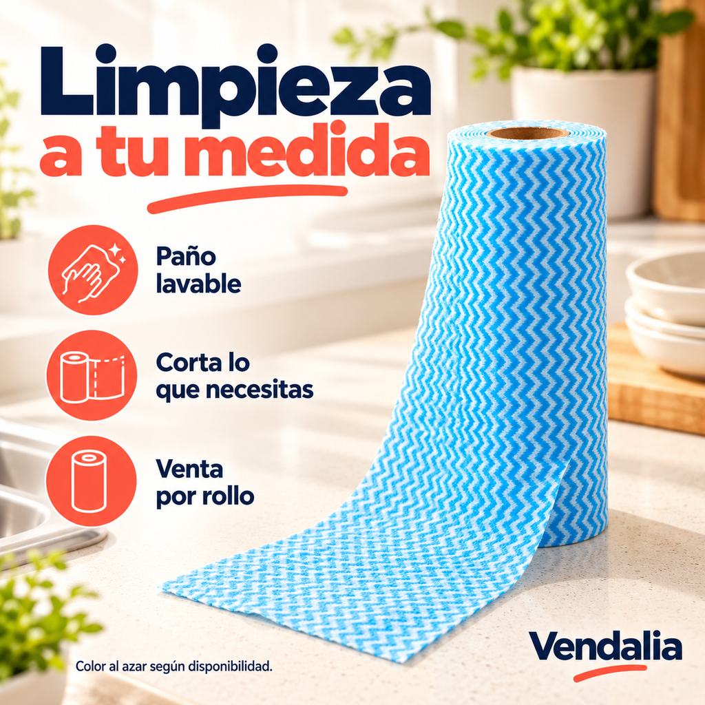 Rollo de paño reutilizable; ejemplo azul, color al azar — Presentación Vendalia