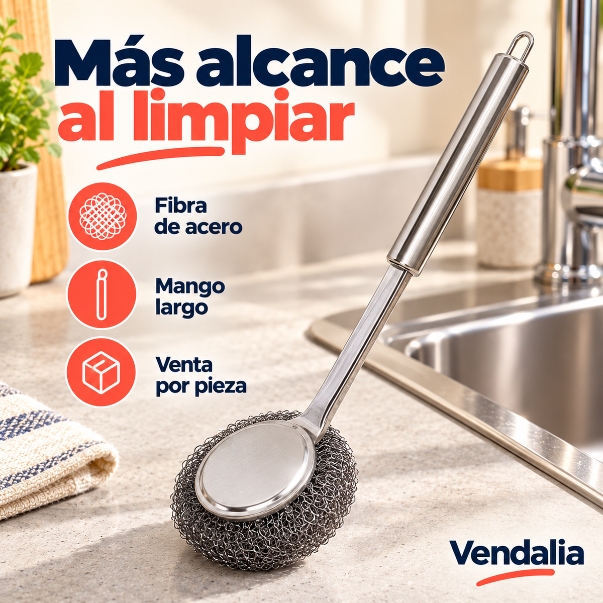 Cepillo metálico de cocina con mango plateado — Presentación Vendalia