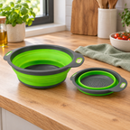 Set Colador Plegable de Silicona con Asa (2 piezas) en ambiente de hogar — Vendalia