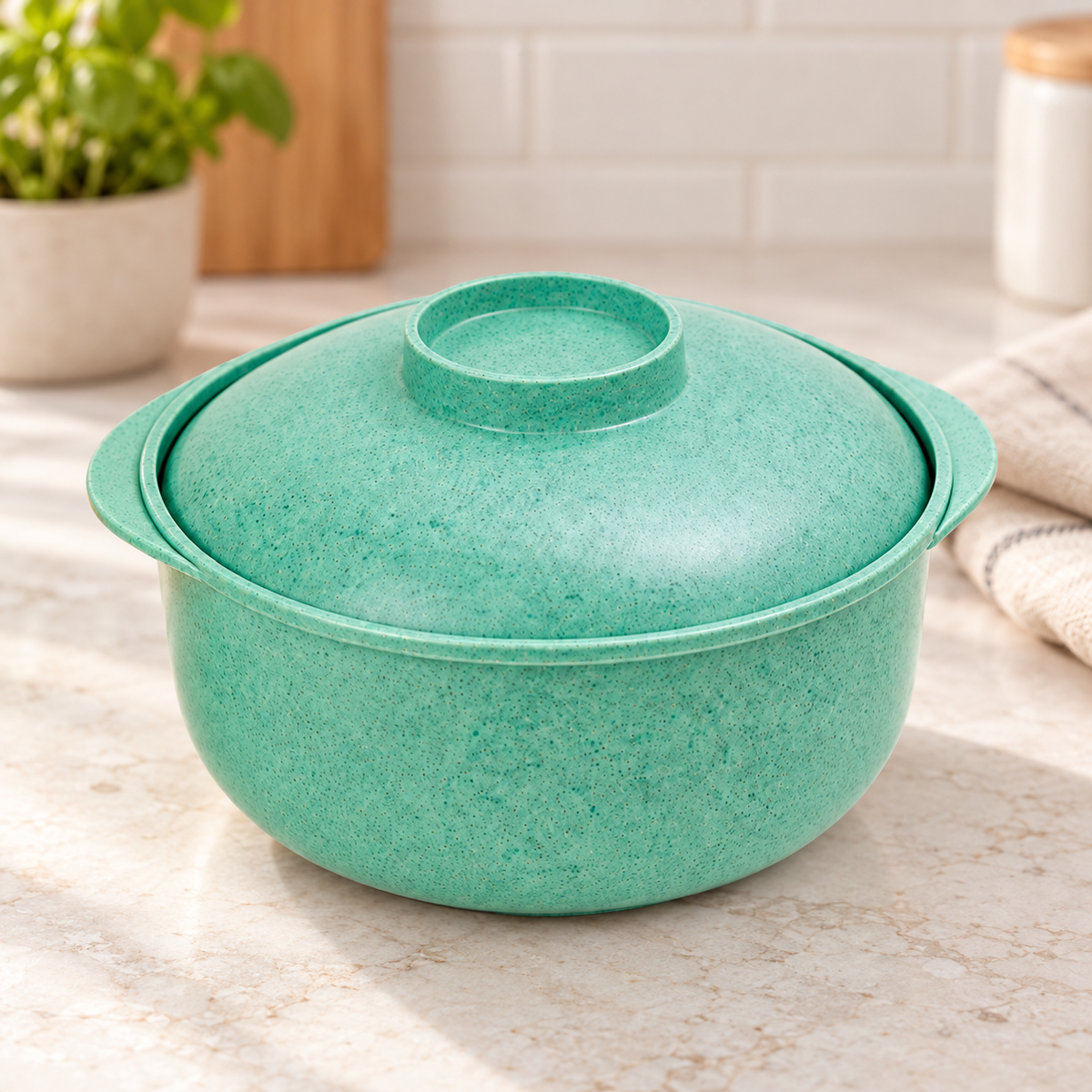 Cacerola con Tapa de plástico para cocina verde en ambiente Vendalia