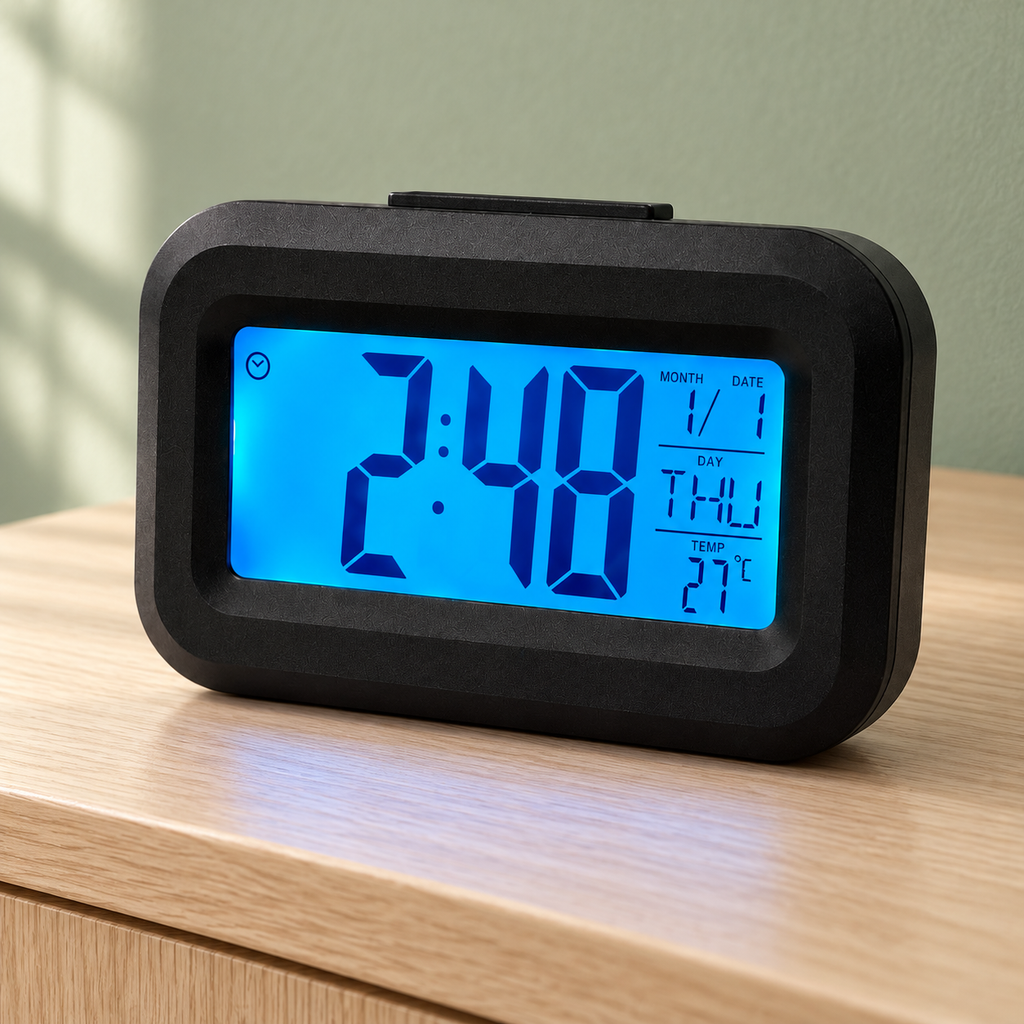 Reloj despertador digital con pantalla LED — Negro — SKU 53459