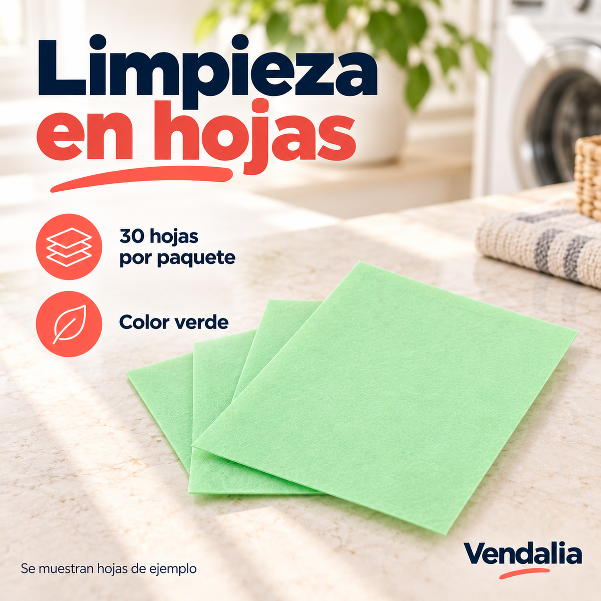 Hojas limpiadoras para piso verde · paquete de 30 hojas · Vendalia