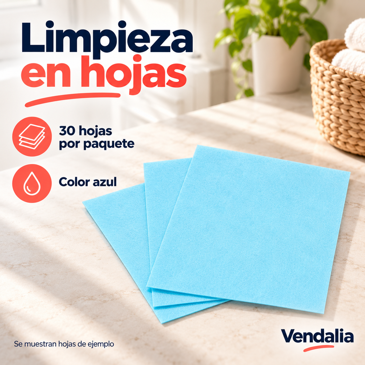 Hojas limpiadoras para piso azul · paquete de 30 hojas · Vendalia