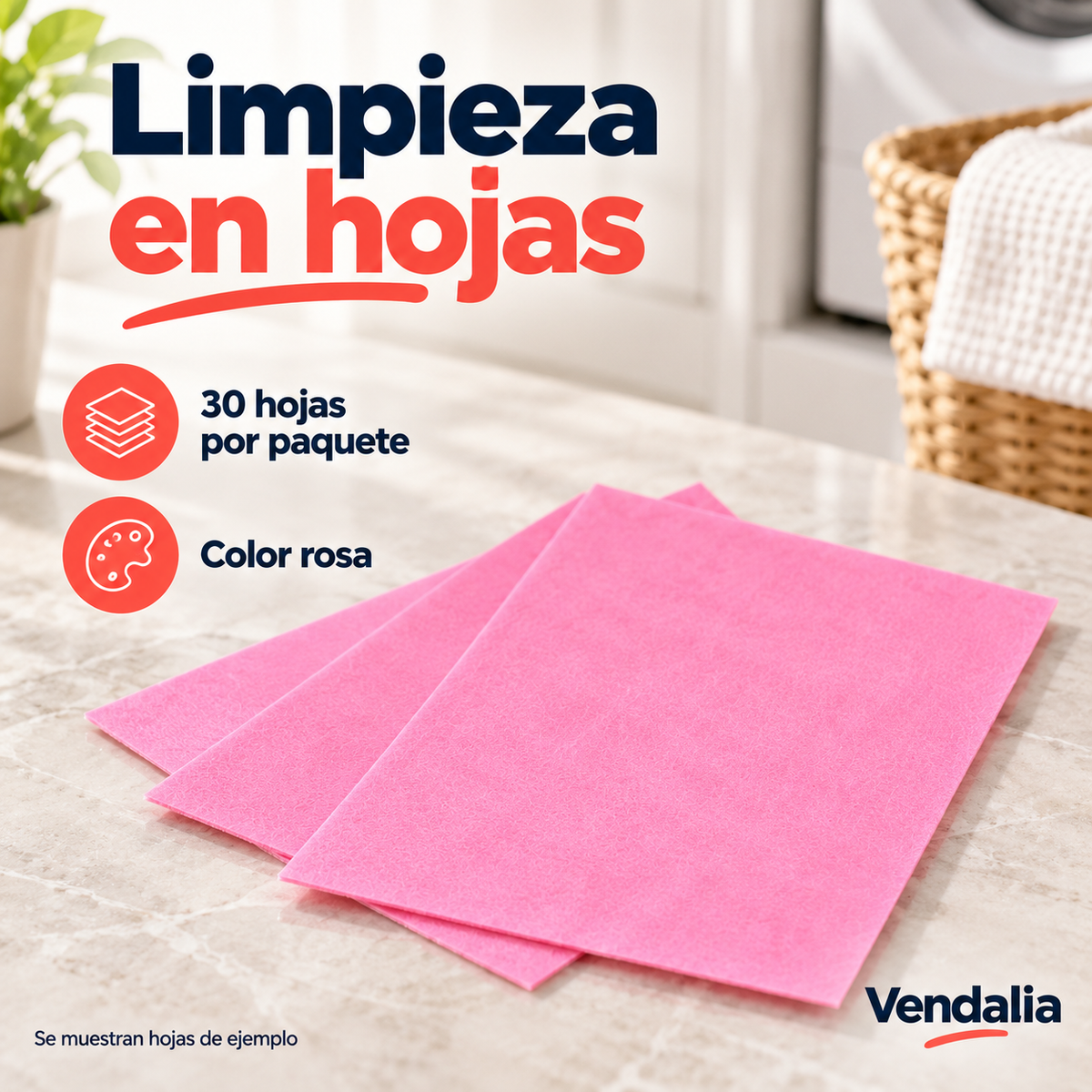 Hojas limpiadoras para piso rosa · paquete de 30 hojas · Vendalia