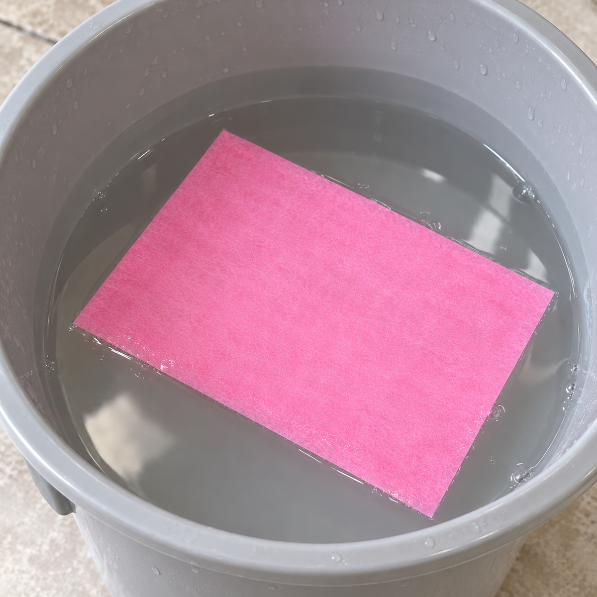 Hoja limpiadora rosa de muestra sobre agua para limpieza de piso · Vendalia