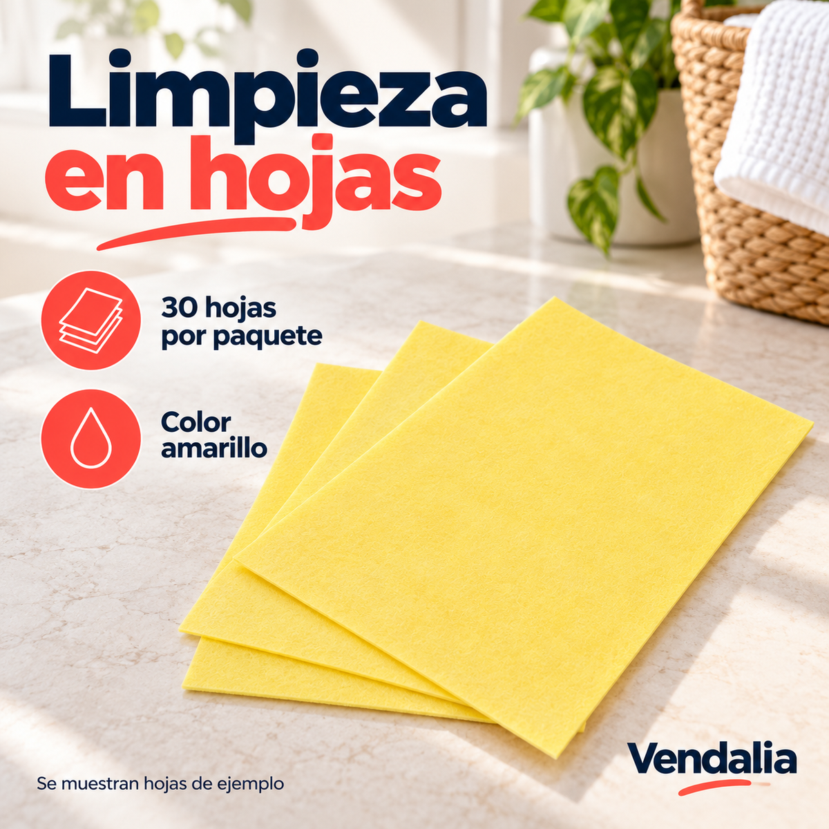 Hojas limpiadoras para piso amarillas · paquete de 30 hojas · Vendalia