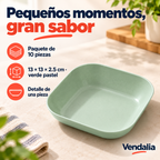 Mini plato cuadrado hondo verde pastel; muestra de una pieza del paquete de 10 — Vendalia