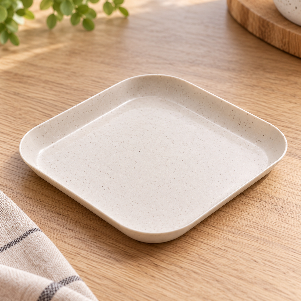 Mini plato cuadrado de plástico · 13.5 cm — Beige — SKU 53479