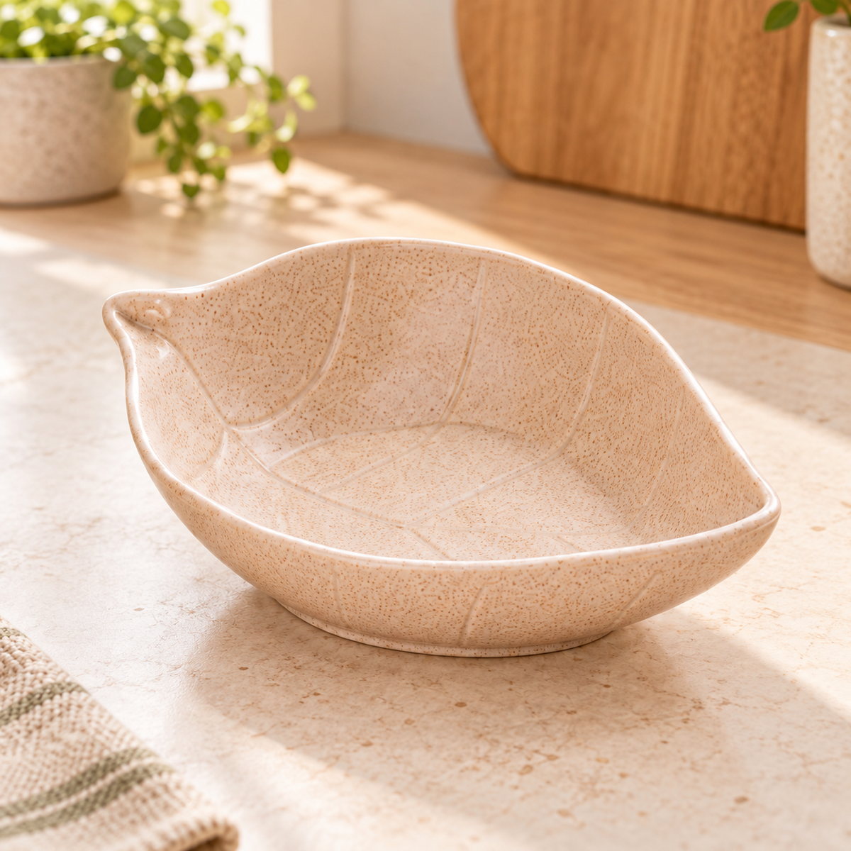 Platito individual en forma de hoja — Beige natural — SKU 53493