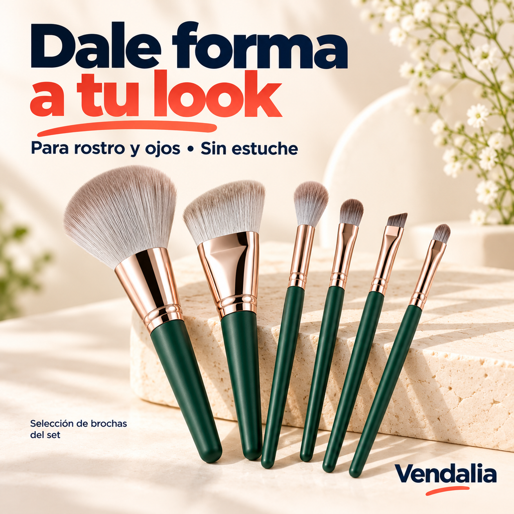 Set de brochas de maquillaje — Vendalia. Selección de brochas del set; sin estuche.