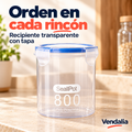 Recipiente transparente modelo 500 ml con impresión 800 — portada Vendalia. Capacidad exacta pendiente de confirmación.