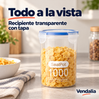 Recipiente transparente modelo 700 ml — portada Vendalia. Capacidad exacta pendiente de confirmación.
