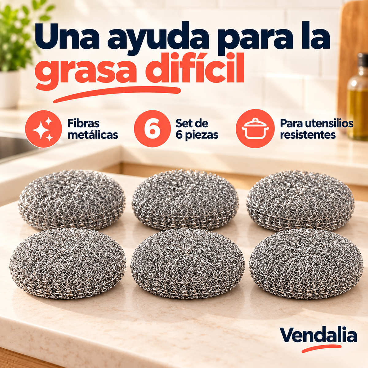 Set de seis fibras metálicas plateadas — portada Vendalia