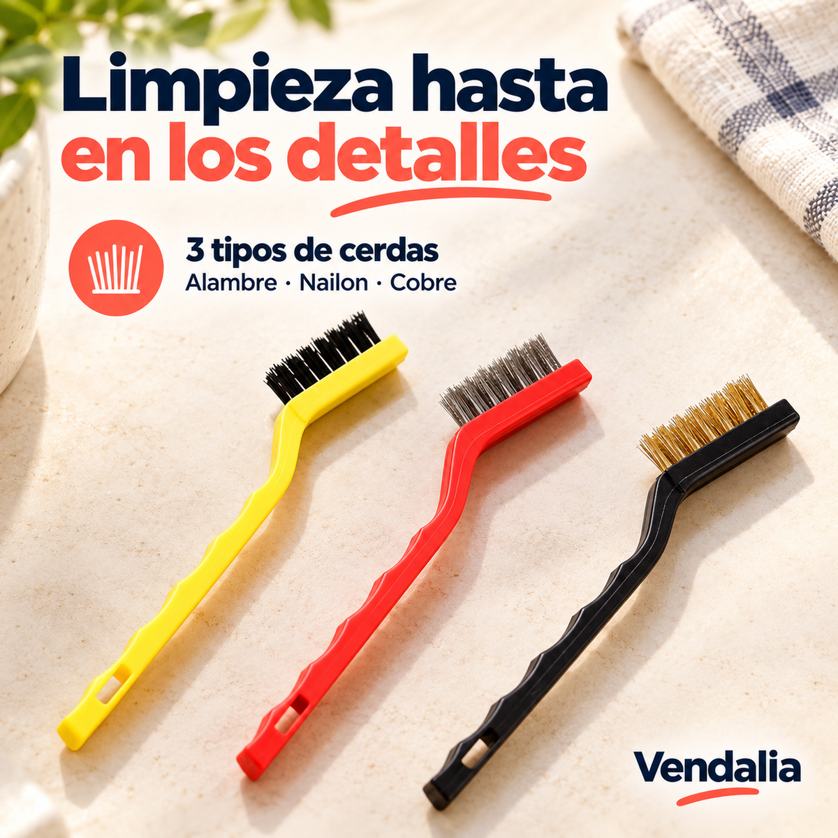 Cepillos multiusos con cerdas de alambre, nailon y cobre · Vendalia