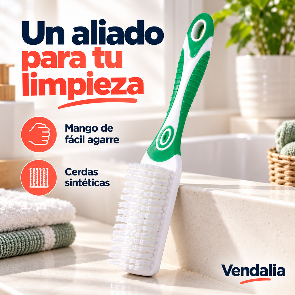 Cepillo manual verde y blanco para limpieza · Vendalia