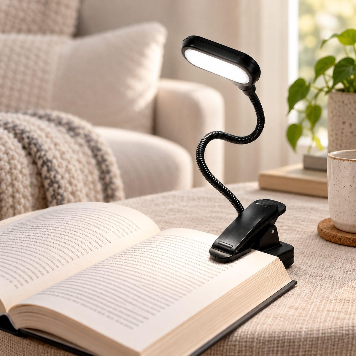 Lámpara LED de Lectura con Clip Flexible en ambiente de hogar — Vendalia