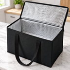 Bolsa térmica reutilizable negra — interior térmico abierto