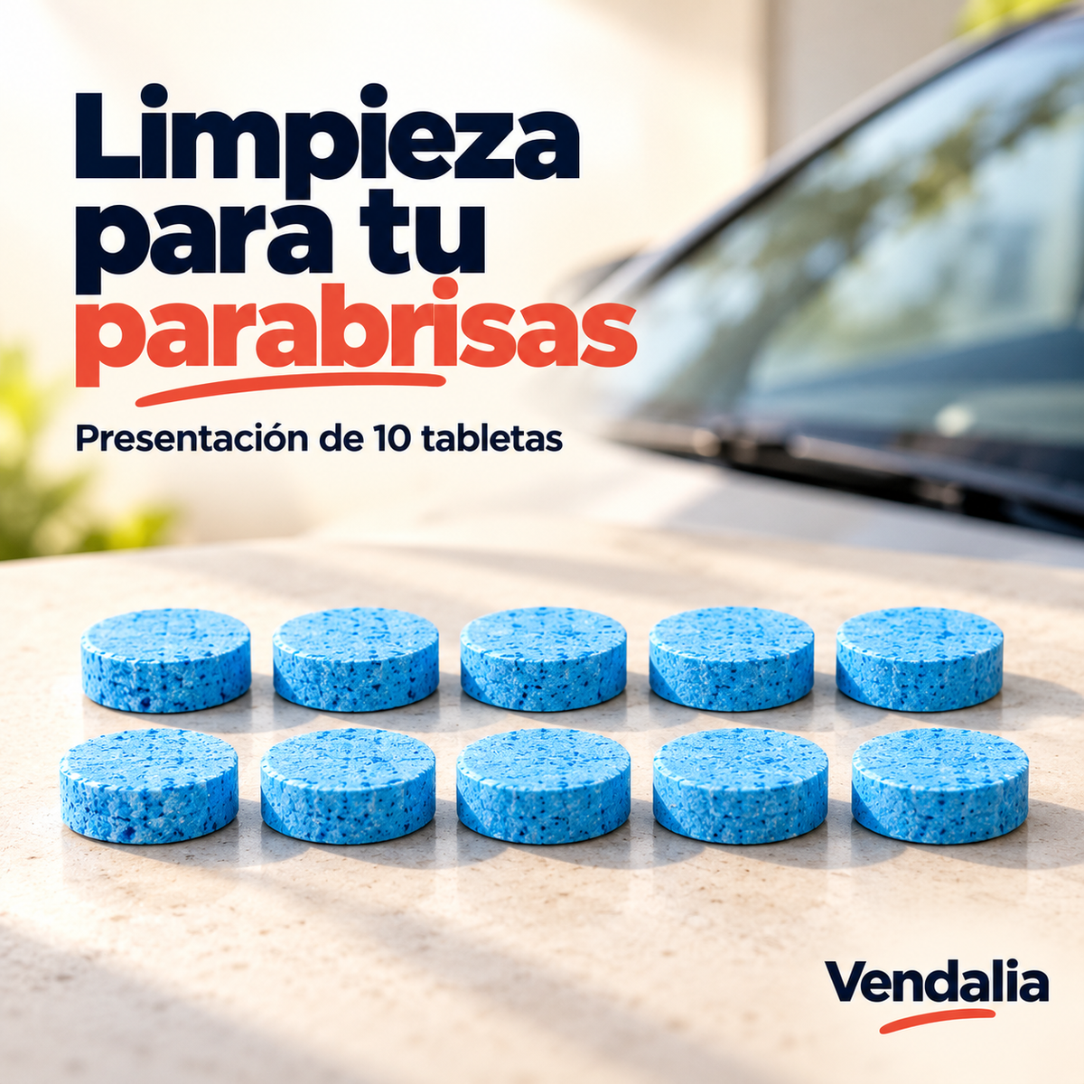 Tabletas limpiaparabrisas azules · presentación de 10 tabletas · Vendalia